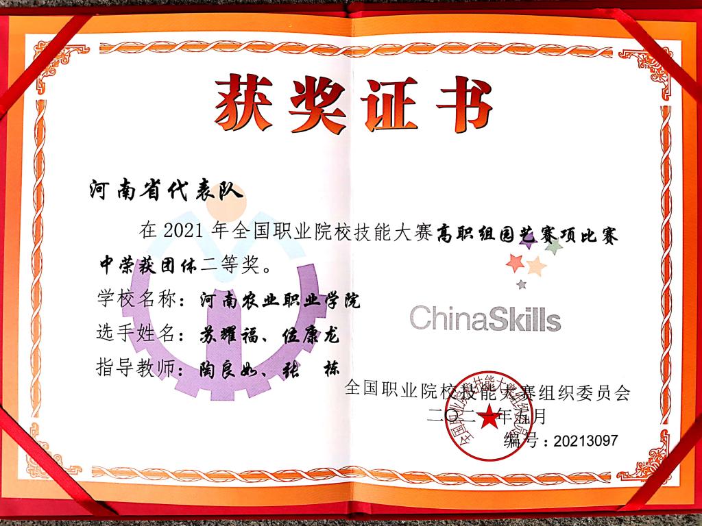 荣获团体二等奖证书2021